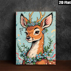 2D flat 1pc Whimsical Deer with Floral Crown Wall Art Decor for Living Room Bedroom Gallery Wrapped Canvas Prints Modern Farmhouse Style Home Decoration Cozy Aesthetic Trending Now
