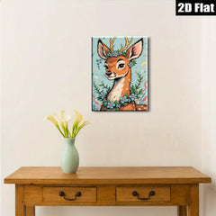 2D flat 1pc Whimsical Deer with Floral Crown Wall Art Decor for Living Room Bedroom Gallery Wrapped Canvas Prints Modern Farmhouse Style Home Decoration Cozy Aesthetic Trending Now