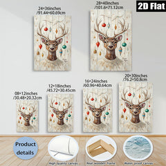 2D flat 1pc Whimsical Deer with Holiday Ornaments Farmhouse Wall Art Living Room Bedroom Decor Gallery Wrapped Canvas Prints for Home Office Cozy Vibes