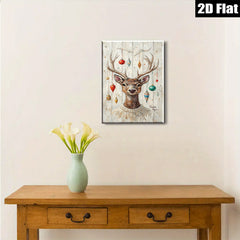 2D flat 1pc Whimsical Deer with Holiday Ornaments Farmhouse Wall Art Living Room Bedroom Decor Gallery Wrapped Canvas Prints for Home Office Cozy Vibes