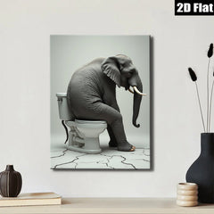 2D flat 1pc Whimsical Elephant Bathroom Humor Art Modern Wall Decor Living Room Bedroom Office Playful Canvas Print Gallery Wrapped Art Ready To Hang Farmhouse Style