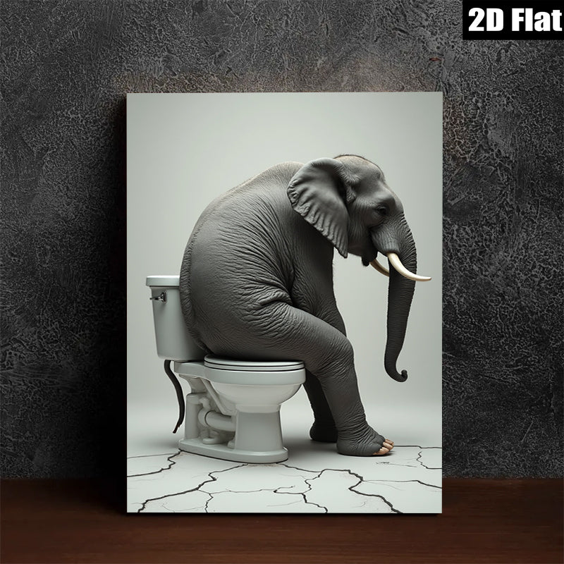 2D flat 1pc Whimsical Elephant Bathroom Humor Art Modern Wall Decor Living Room Bedroom Office Playful Canvas Print Gallery Wrapped Art Ready To Hang Farmhouse Style