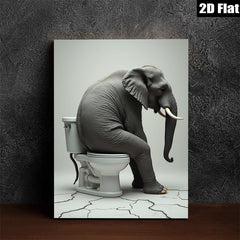 2D flat 1pc Whimsical Elephant Bathroom Humor Art Modern Wall Decor Living Room Bedroom Office Playful Canvas Print Gallery Wrapped Art Ready To Hang Farmhouse Style