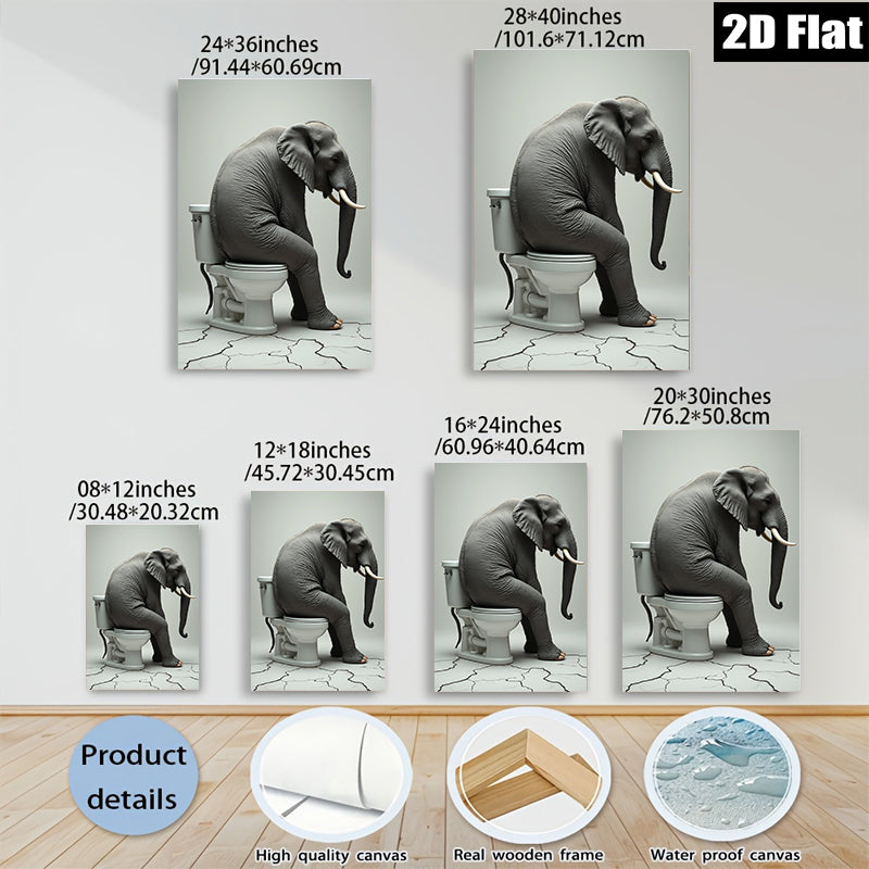 2D flat 1pc Whimsical Elephant Bathroom Humor Art Modern Wall Decor Living Room Bedroom Office Playful Canvas Print Gallery Wrapped Art Ready To Hang Farmhouse Style