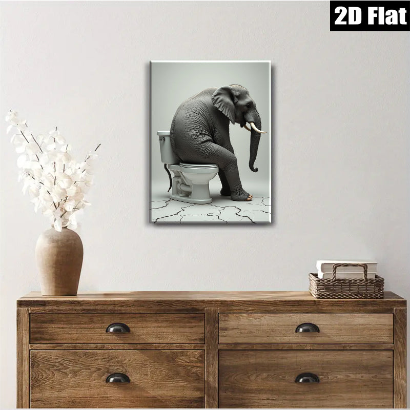 2D flat 1pc Whimsical Elephant Bathroom Humor Art Modern Wall Decor Living Room Bedroom Office Playful Canvas Print Gallery Wrapped Art Ready To Hang Farmhouse Style