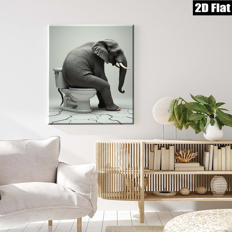 2D flat 1pc Whimsical Elephant Bathroom Humor Art Modern Wall Decor Living Room Bedroom Office Playful Canvas Print Gallery Wrapped Art Ready To Hang Farmhouse Style