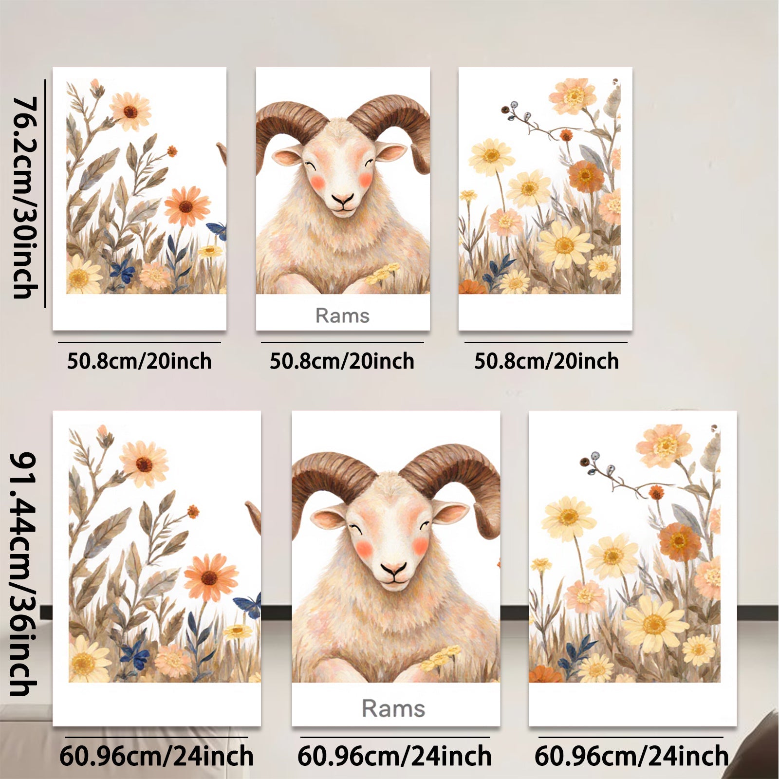 2D flat 1pc Whimsical Farm Animal Portrait Rustic Wall Decor for Living Room Bedroom Gallery Wrapped Canvas Prints Modern Farmhouse Aesthetic Cozy Home Decor
