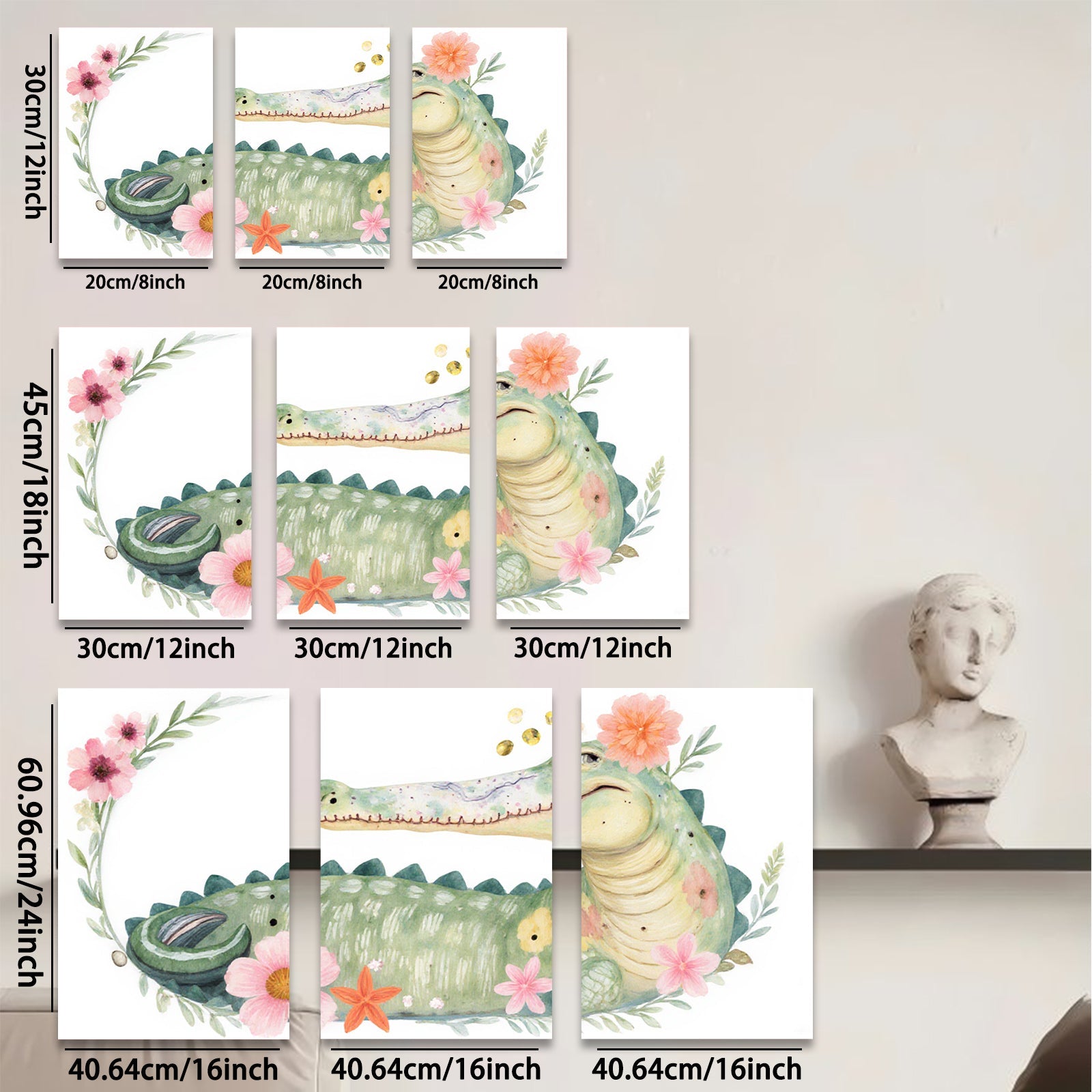 2D flat 1pc Whimsical Floral Crocodile Wall Art Nursery Decor Kids Room Playroom Canvas Prints Living Room Decoration Modern Farmhouse Style Rustic Chic Home Accents