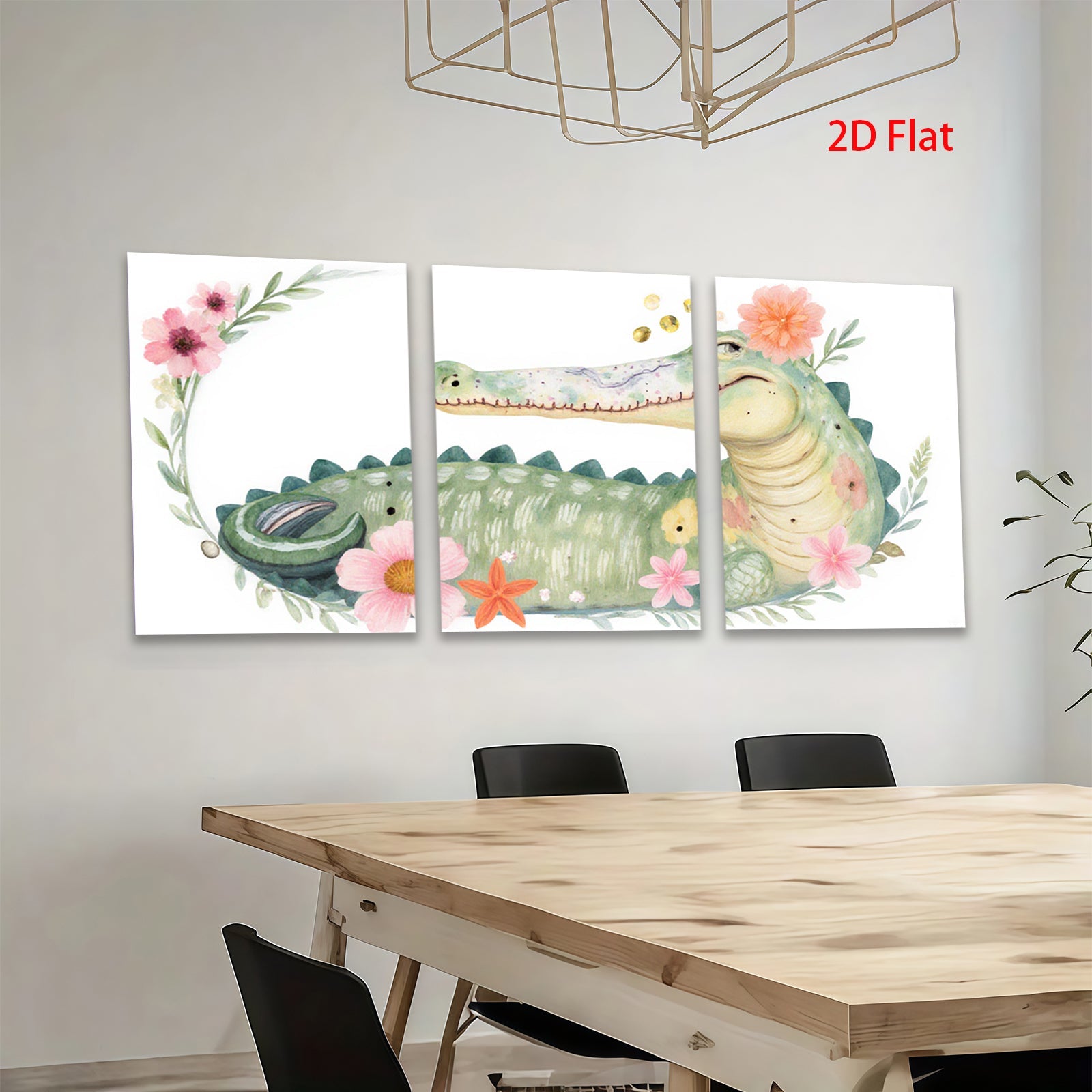 2D flat 1pc Whimsical Floral Crocodile Wall Art Nursery Decor Kids Room Playroom Canvas Prints Living Room Decoration Modern Farmhouse Style Rustic Chic Home Accents
