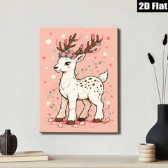 2D flat 1pc Whimsical Floral Deer Wall Art Kids Room Nursery Decor Boho Chic Modern Farmhouse Living Room Bedroom Gallery Wrapped Canvas Prints