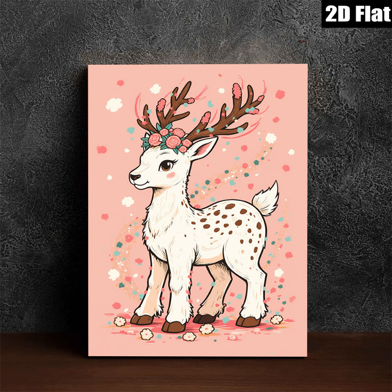 2D flat 1pc Whimsical Floral Deer Wall Art Kids Room Nursery Decor Boho Chic Modern Farmhouse Living Room Bedroom Gallery Wrapped Canvas Prints