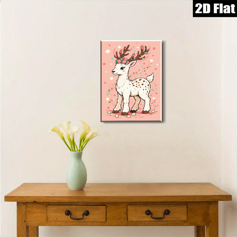 2D flat 1pc Whimsical Floral Deer Wall Art Kids Room Nursery Decor Boho Chic Modern Farmhouse Living Room Bedroom Gallery Wrapped Canvas Prints