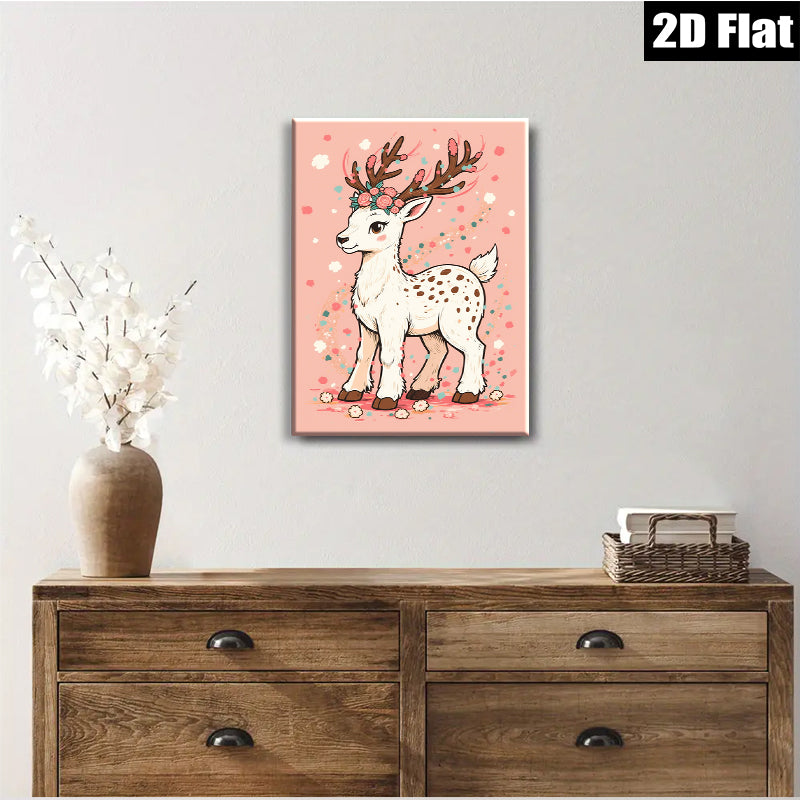 2D flat 1pc Whimsical Floral Deer Wall Art Kids Room Nursery Decor Boho Chic Modern Farmhouse Living Room Bedroom Gallery Wrapped Canvas Prints