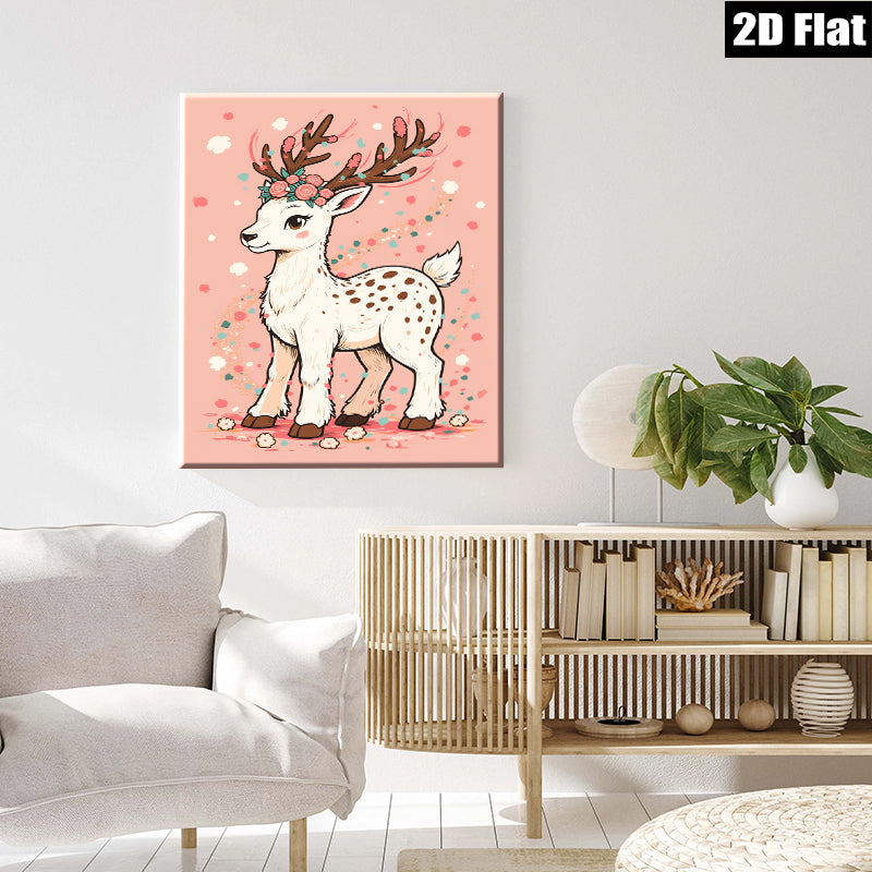 2D flat 1pc Whimsical Floral Deer Wall Art Kids Room Nursery Decor Boho Chic Modern Farmhouse Living Room Bedroom Gallery Wrapped Canvas Prints