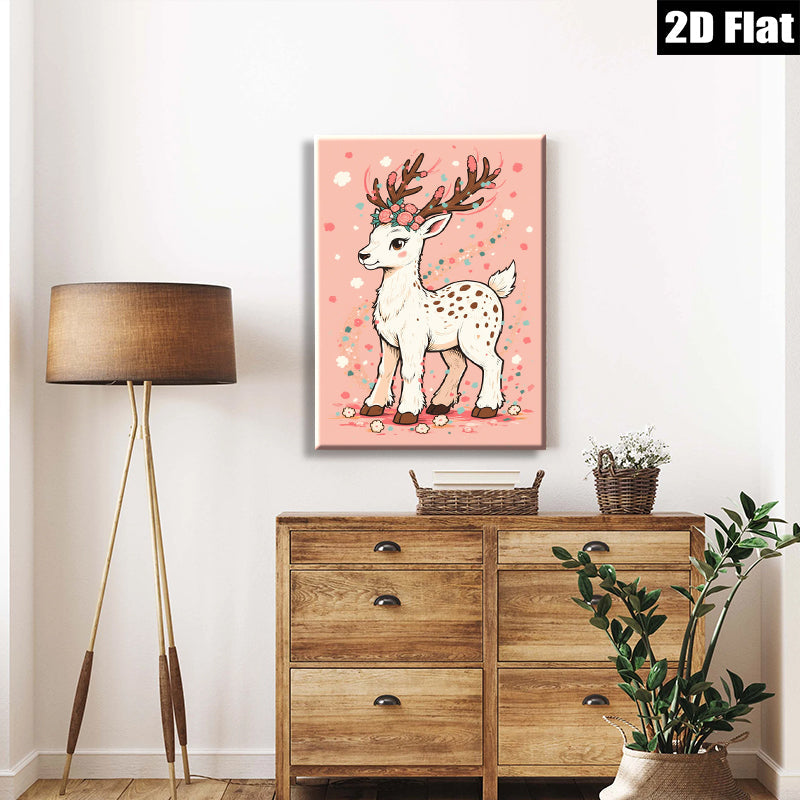 2D flat 1pc Whimsical Floral Deer Wall Art Kids Room Nursery Decor Boho Chic Modern Farmhouse Living Room Bedroom Gallery Wrapped Canvas Prints