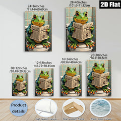 2D flat 1pc Whimsical Frog Reads Newspaper Bathroom Wall Art Decor Modern Farmhouse Living Room Canvas Prints Gallery Wrapped Ready To Hang Gift Ideas