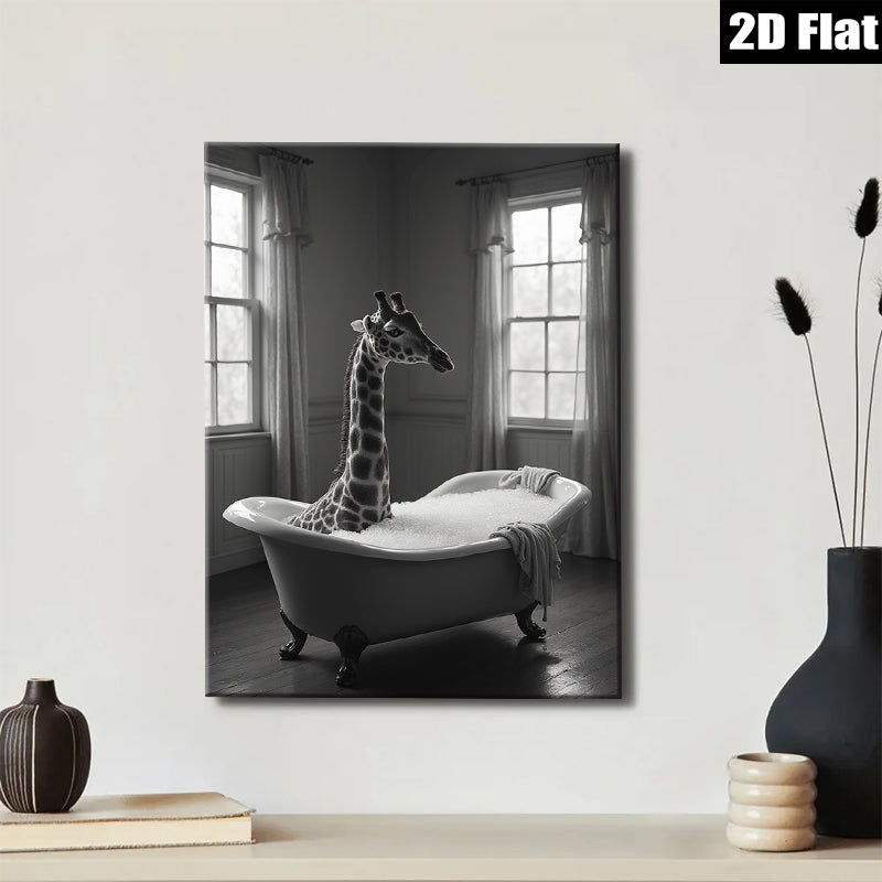 2D flat 1pc Whimsical Giraffe Bubble Bath Art Print Modern Farmhouse Wall Decor Living Room Bedroom Canvas Art Gallery Wrapped Timeless Aesthetic Trending Now