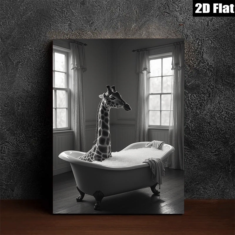 2D flat 1pc Whimsical Giraffe Bubble Bath Art Print Modern Farmhouse Wall Decor Living Room Bedroom Canvas Art Gallery Wrapped Timeless Aesthetic Trending Now