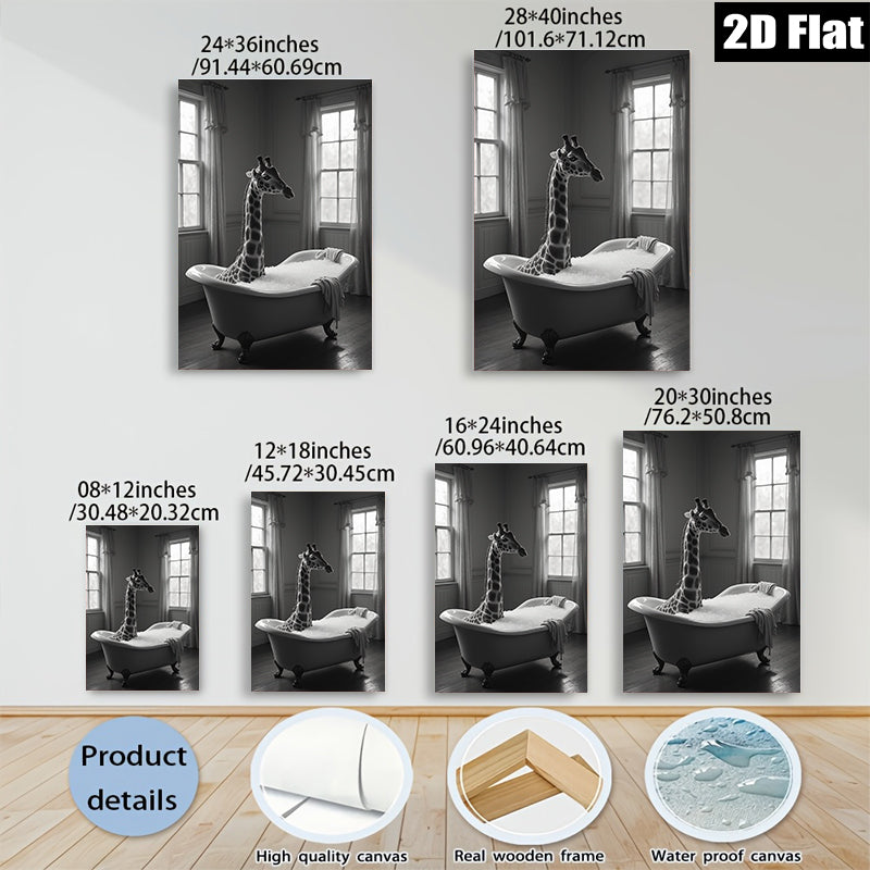 2D flat 1pc Whimsical Giraffe Bubble Bath Art Print Modern Farmhouse Wall Decor Living Room Bedroom Canvas Art Gallery Wrapped Timeless Aesthetic Trending Now