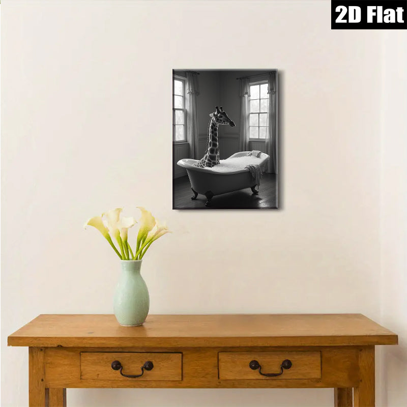 2D flat 1pc Whimsical Giraffe Bubble Bath Art Print Modern Farmhouse Wall Decor Living Room Bedroom Canvas Art Gallery Wrapped Timeless Aesthetic Trending Now