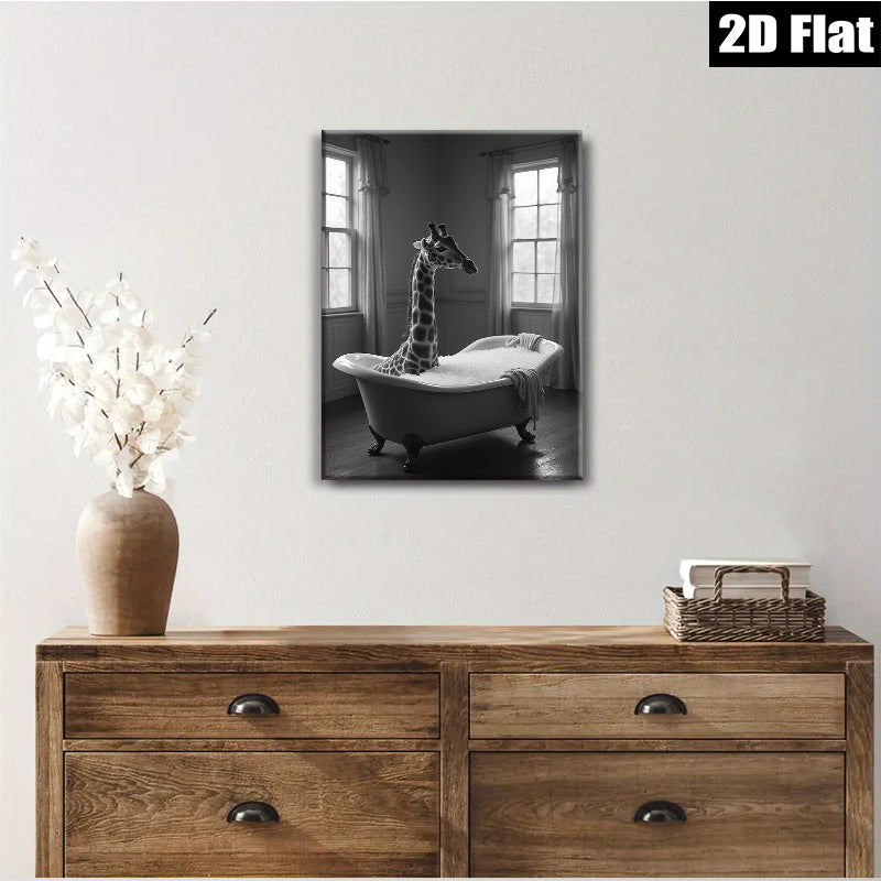 2D flat 1pc Whimsical Giraffe Bubble Bath Art Print Modern Farmhouse Wall Decor Living Room Bedroom Canvas Art Gallery Wrapped Timeless Aesthetic Trending Now