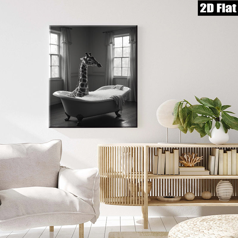 2D flat 1pc Whimsical Giraffe Bubble Bath Art Print Modern Farmhouse Wall Decor Living Room Bedroom Canvas Art Gallery Wrapped Timeless Aesthetic Trending Now