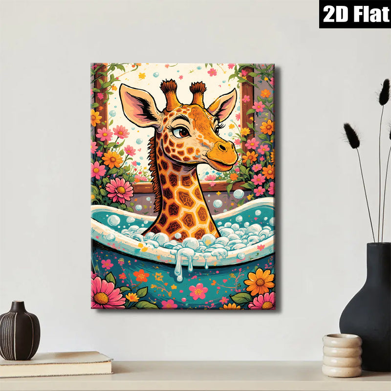 2D flat 1pc Whimsical Giraffe Bubble Bath Artwork Kids Room Playroom Nursery Decor Modern Farmhouse Wall Art Canvas Prints Living Room Bedroom