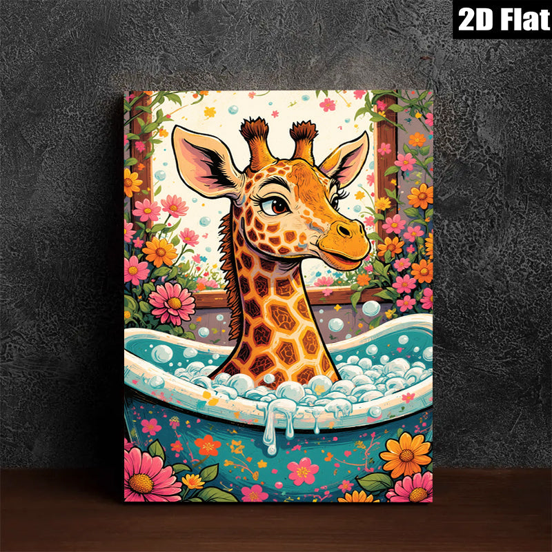 2D flat 1pc Whimsical Giraffe Bubble Bath Artwork Kids Room Playroom Nursery Decor Modern Farmhouse Wall Art Canvas Prints Living Room Bedroom