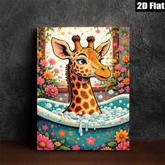 2D flat 1pc Whimsical Giraffe Bubble Bath Artwork Kids Room Playroom Nursery Decor Modern Farmhouse Wall Art Canvas Prints Living Room Bedroom