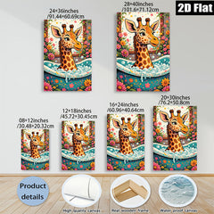 2D flat 1pc Whimsical Giraffe Bubble Bath Artwork Kids Room Playroom Nursery Decor Modern Farmhouse Wall Art Canvas Prints Living Room Bedroom