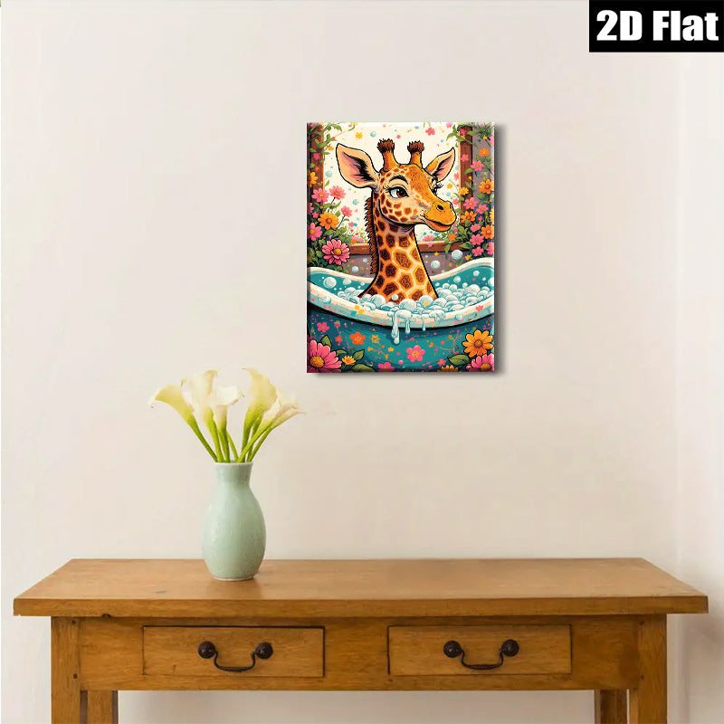 2D flat 1pc Whimsical Giraffe Bubble Bath Artwork Kids Room Playroom Nursery Decor Modern Farmhouse Wall Art Canvas Prints Living Room Bedroom