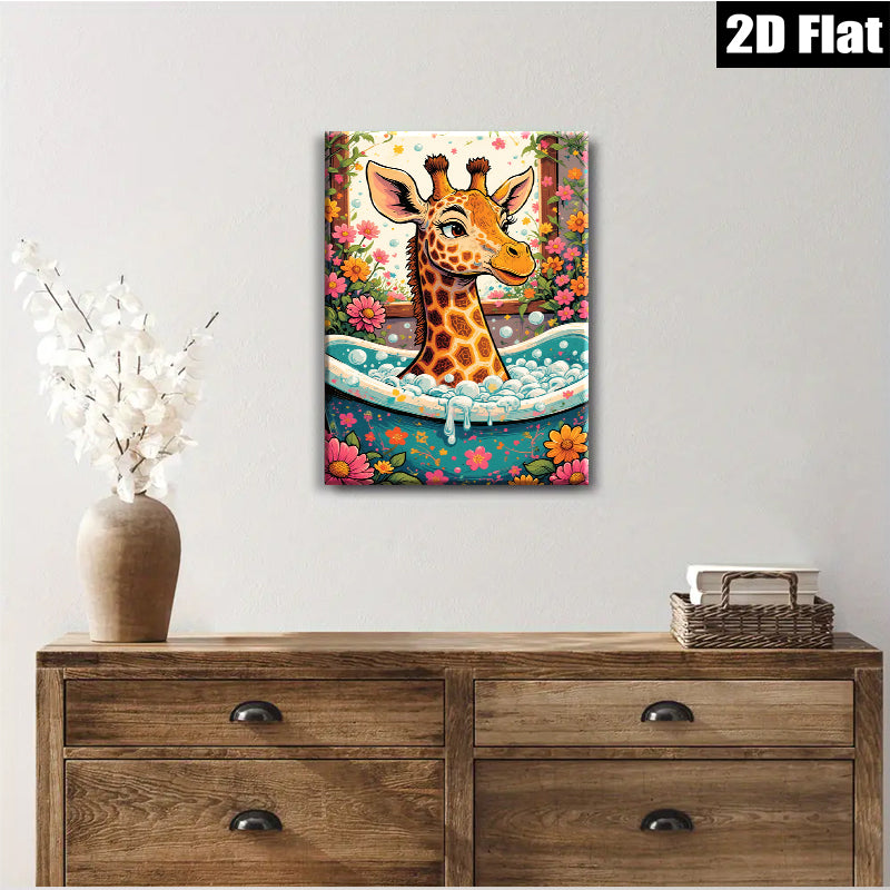 2D flat 1pc Whimsical Giraffe Bubble Bath Artwork Kids Room Playroom Nursery Decor Modern Farmhouse Wall Art Canvas Prints Living Room Bedroom