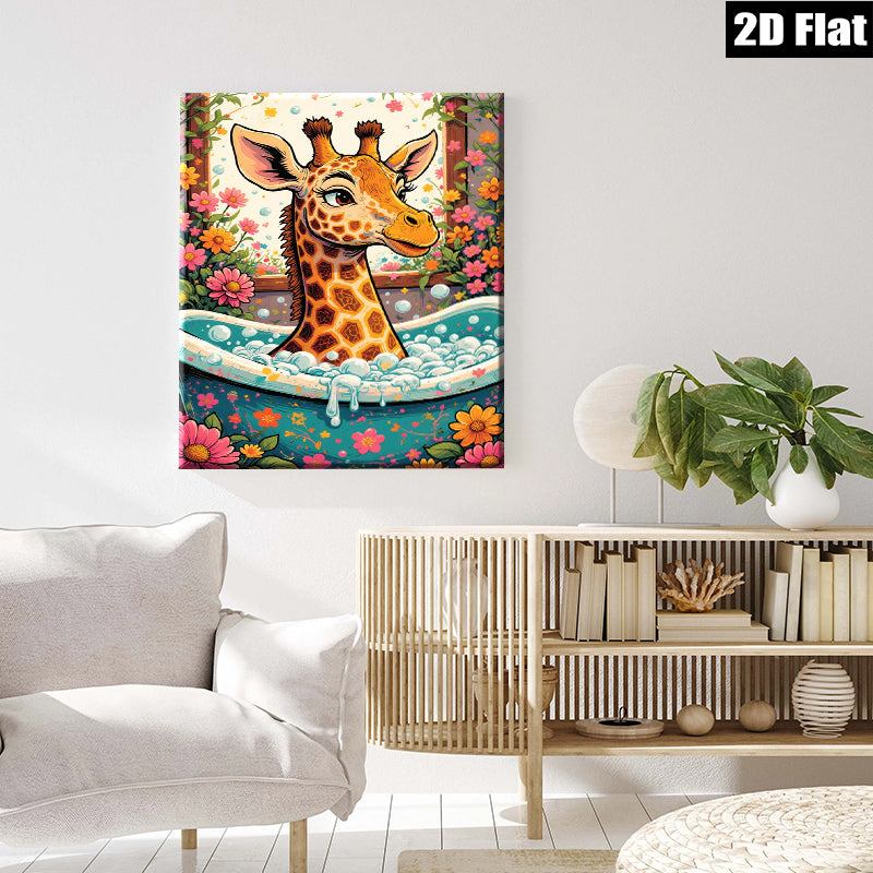 2D flat 1pc Whimsical Giraffe Bubble Bath Artwork Kids Room Playroom Nursery Decor Modern Farmhouse Wall Art Canvas Prints Living Room Bedroom