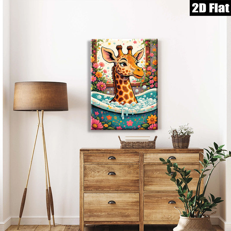 2D flat 1pc Whimsical Giraffe Bubble Bath Artwork Kids Room Playroom Nursery Decor Modern Farmhouse Wall Art Canvas Prints Living Room Bedroom