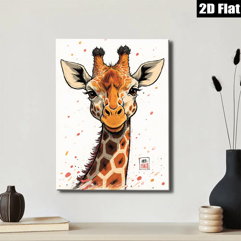 2D flat 1pc Whimsical Giraffe Portrait Wall Art Canvas Prints for Living Room Bedroom Home Decor Modern Farmhouse Style Gallery Wrapped Ready to Hang