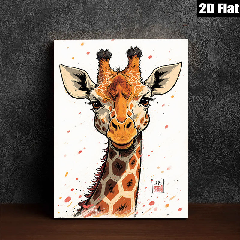 2D flat 1pc Whimsical Giraffe Portrait Wall Art Canvas Prints for Living Room Bedroom Home Decor Modern Farmhouse Style Gallery Wrapped Ready to Hang