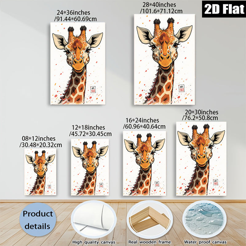 2D flat 1pc Whimsical Giraffe Portrait Wall Art Canvas Prints for Living Room Bedroom Home Decor Modern Farmhouse Style Gallery Wrapped Ready to Hang