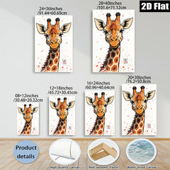 2D flat 1pc Whimsical Giraffe Portrait Wall Art Canvas Prints for Living Room Bedroom Home Decor Modern Farmhouse Style Gallery Wrapped Ready to Hang