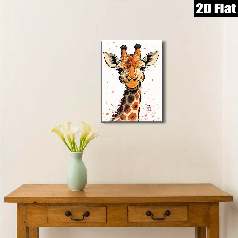 2D flat 1pc Whimsical Giraffe Portrait Wall Art Canvas Prints for Living Room Bedroom Home Decor Modern Farmhouse Style Gallery Wrapped Ready to Hang