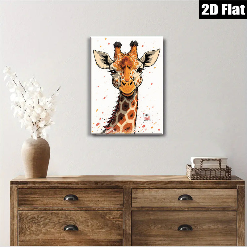 2D flat 1pc Whimsical Giraffe Portrait Wall Art Canvas Prints for Living Room Bedroom Home Decor Modern Farmhouse Style Gallery Wrapped Ready to Hang
