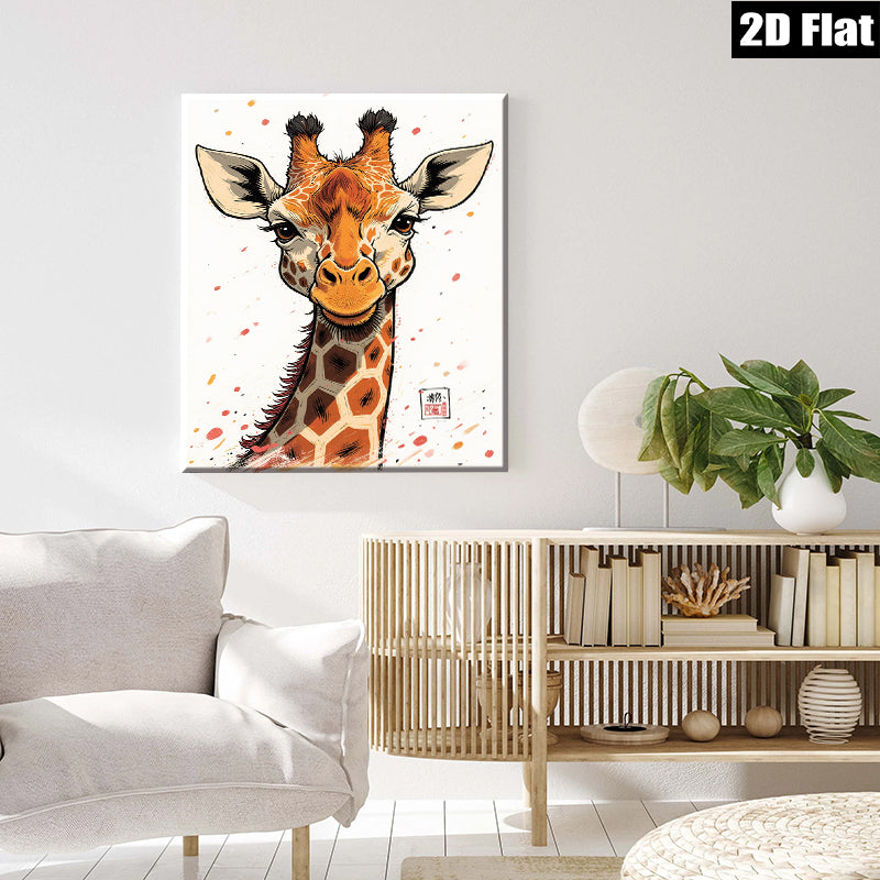 2D flat 1pc Whimsical Giraffe Portrait Wall Art Canvas Prints for Living Room Bedroom Home Decor Modern Farmhouse Style Gallery Wrapped Ready to Hang
