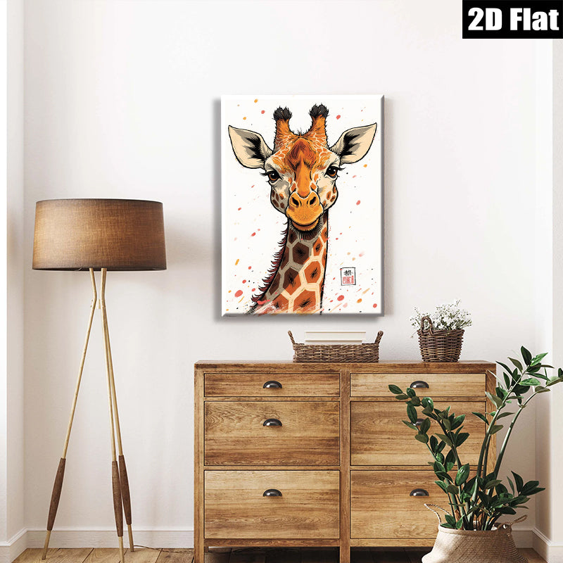 2D flat 1pc Whimsical Giraffe Portrait Wall Art Canvas Prints for Living Room Bedroom Home Decor Modern Farmhouse Style Gallery Wrapped Ready to Hang