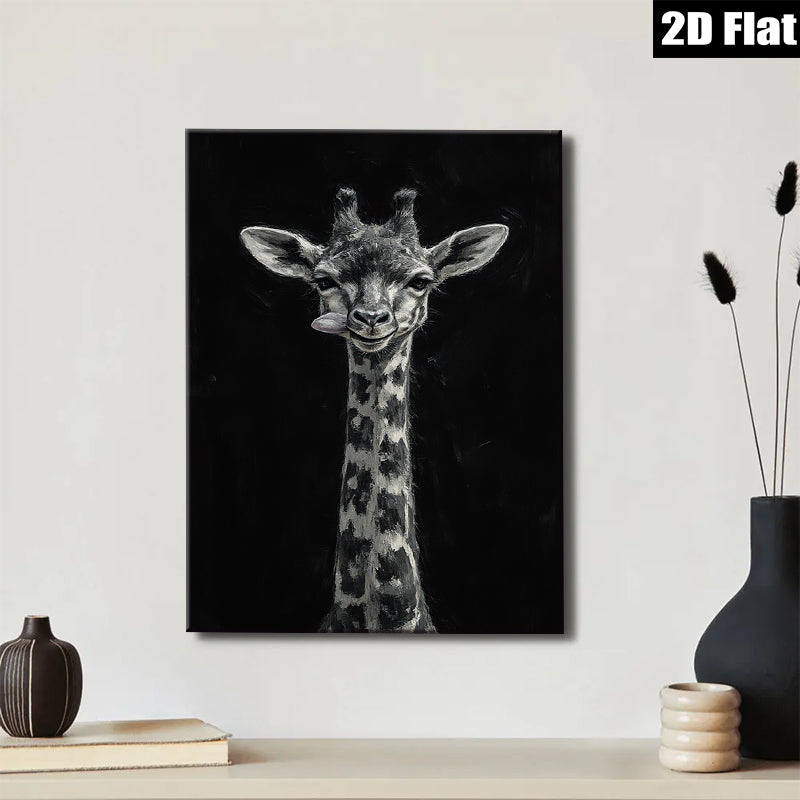 2D flat 1pc Whimsical Giraffe Portrait Wall Art Modern Farmhouse Decor Living Room Bedroom Gallery Wrapped Canvas Prints Teal Blue Gold Accents