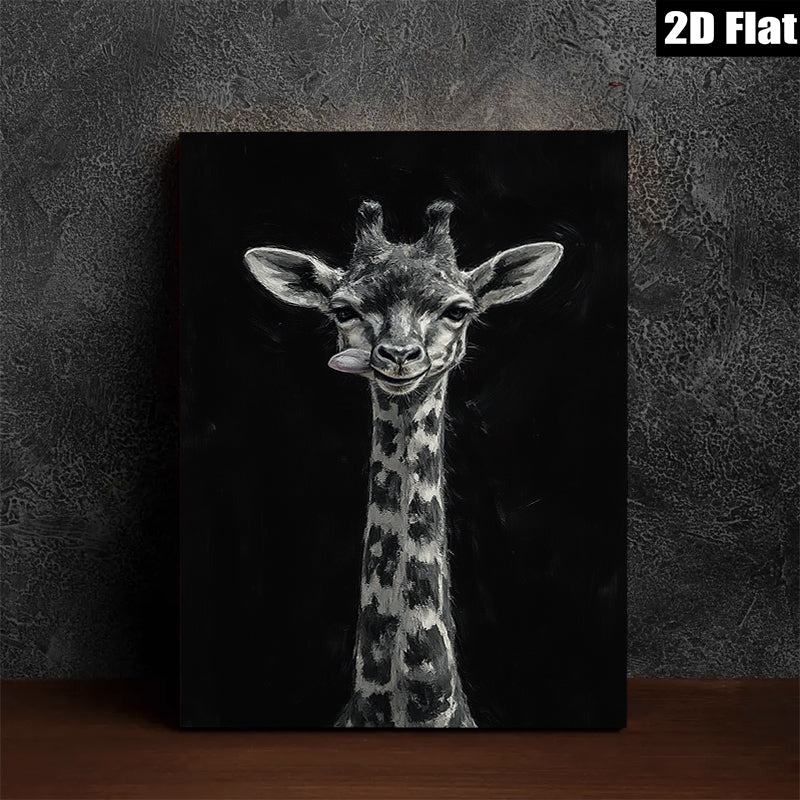2D flat 1pc Whimsical Giraffe Portrait Wall Art Modern Farmhouse Decor Living Room Bedroom Gallery Wrapped Canvas Prints Teal Blue Gold Accents