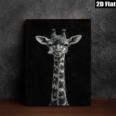2D flat 1pc Whimsical Giraffe Portrait Wall Art Modern Farmhouse Decor Living Room Bedroom Gallery Wrapped Canvas Prints Teal Blue Gold Accents