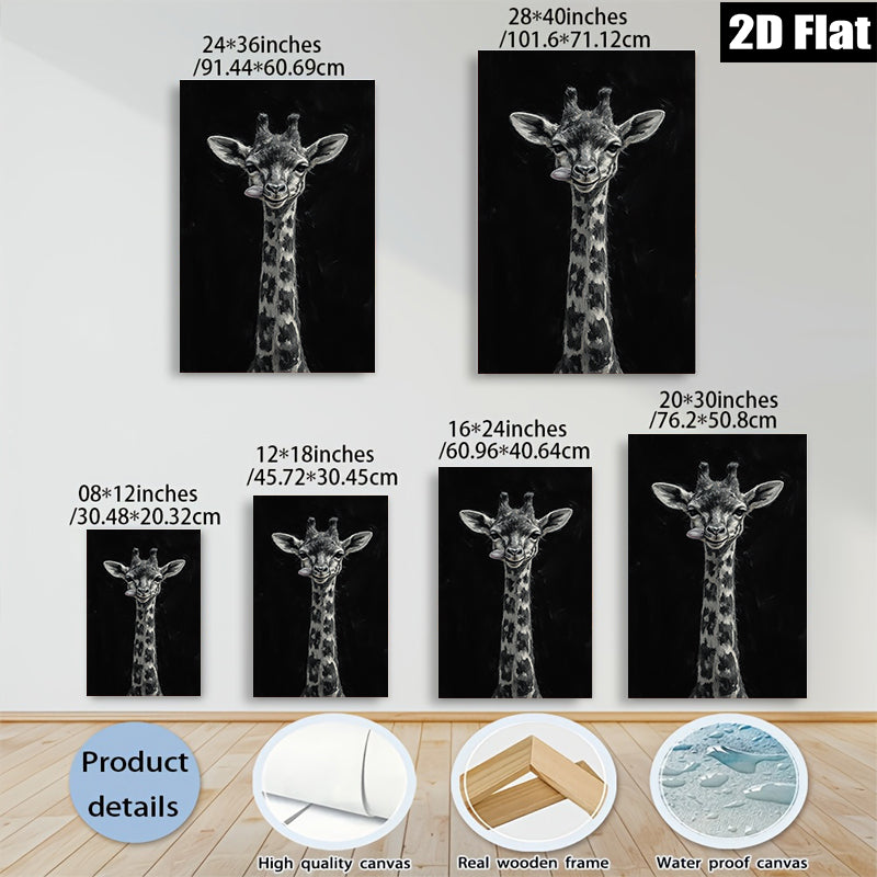 2D flat 1pc Whimsical Giraffe Portrait Wall Art Modern Farmhouse Decor Living Room Bedroom Gallery Wrapped Canvas Prints Teal Blue Gold Accents