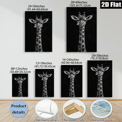 2D flat 1pc Whimsical Giraffe Portrait Wall Art Modern Farmhouse Decor Living Room Bedroom Gallery Wrapped Canvas Prints Teal Blue Gold Accents