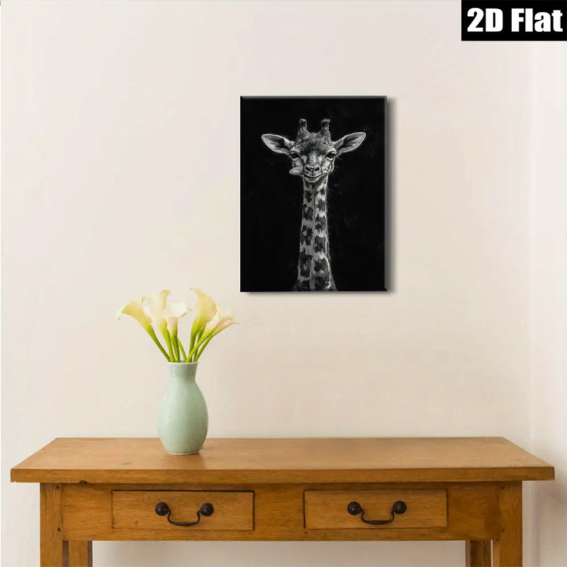 2D flat 1pc Whimsical Giraffe Portrait Wall Art Modern Farmhouse Decor Living Room Bedroom Gallery Wrapped Canvas Prints Teal Blue Gold Accents