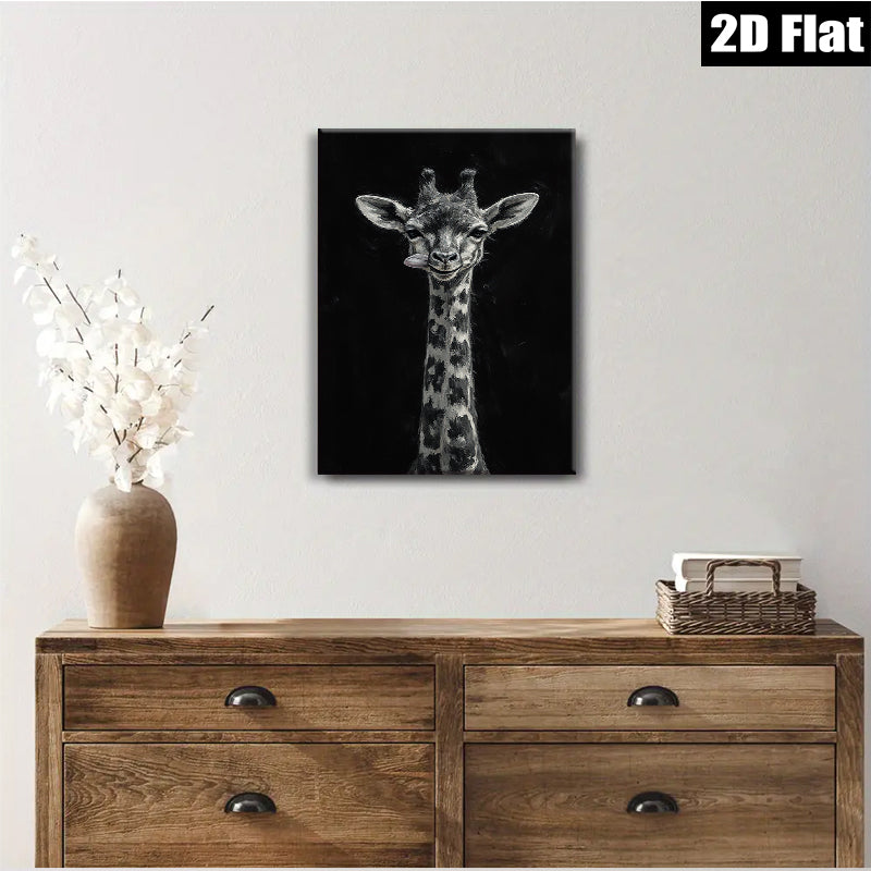 2D flat 1pc Whimsical Giraffe Portrait Wall Art Modern Farmhouse Decor Living Room Bedroom Gallery Wrapped Canvas Prints Teal Blue Gold Accents