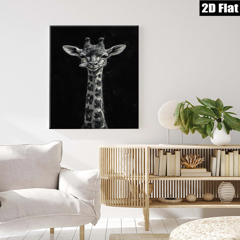 2D flat 1pc Whimsical Giraffe Portrait Wall Art Modern Farmhouse Decor Living Room Bedroom Gallery Wrapped Canvas Prints Teal Blue Gold Accents